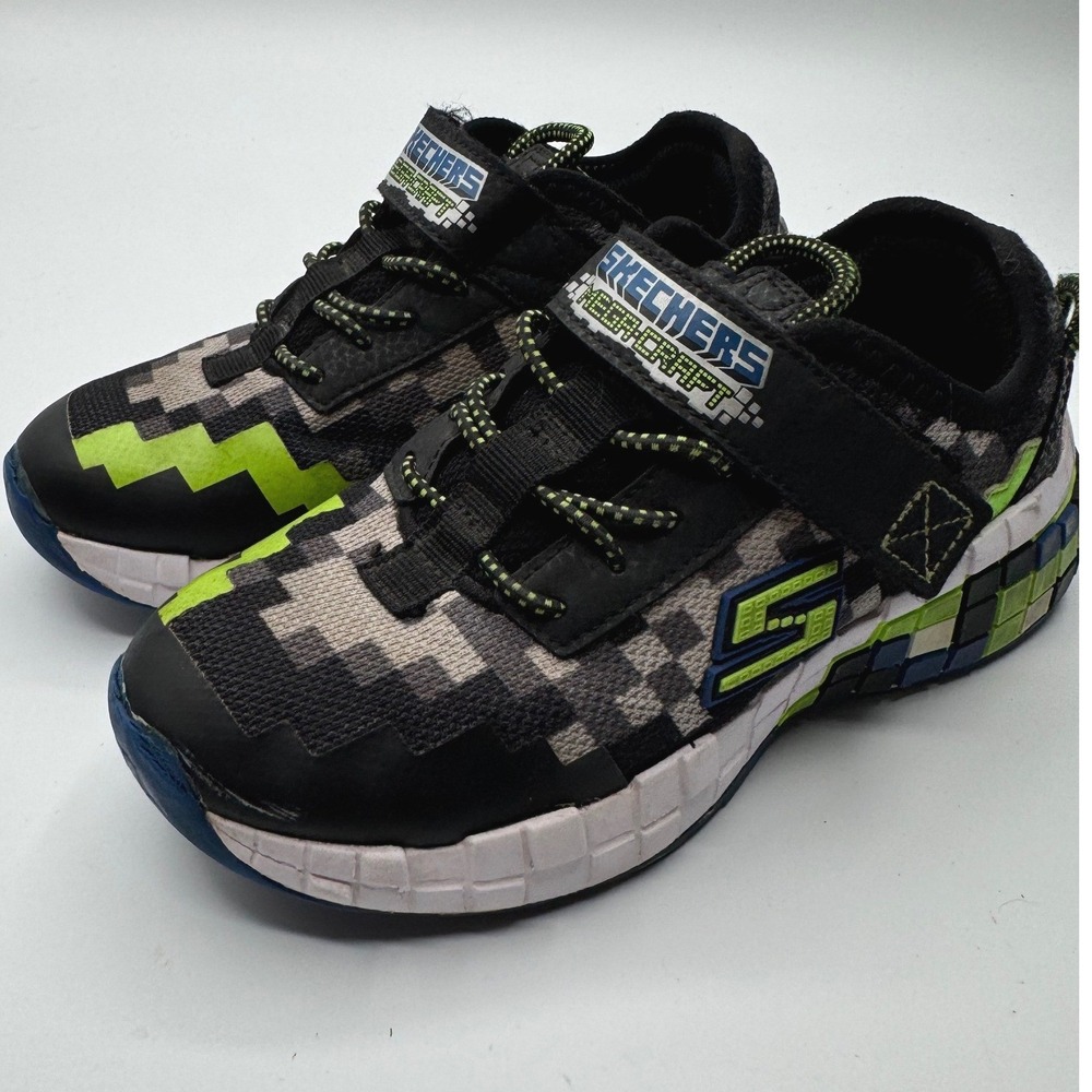 Skechers Mega-Craft Boys Pixel Game Sneakers Black Lime Green Size 13